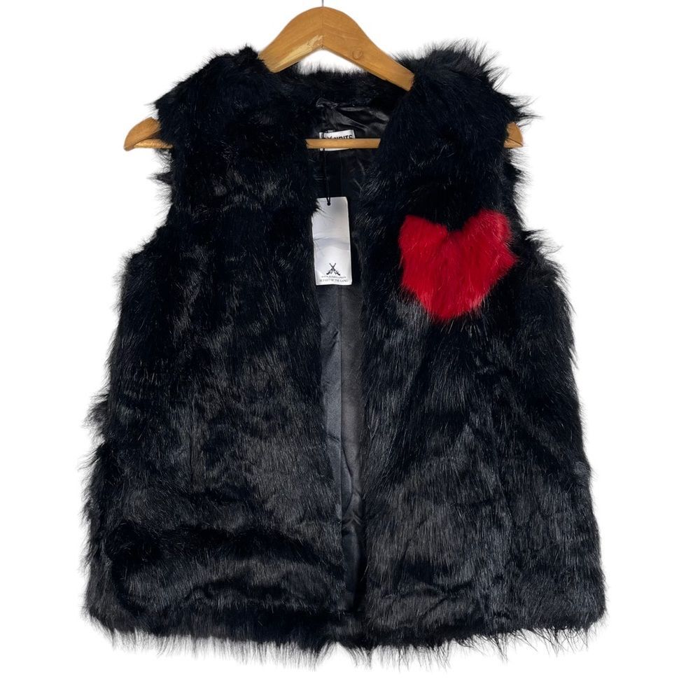 Bandits Girl‎ Faux-Fur Black Red Heart Vest Size 8 - 9 New with Tags